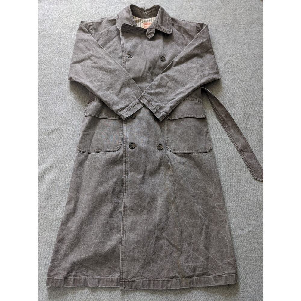 Vintage Australian Outback Trench Coat Duster Mens Size XS Gray Stonewashed